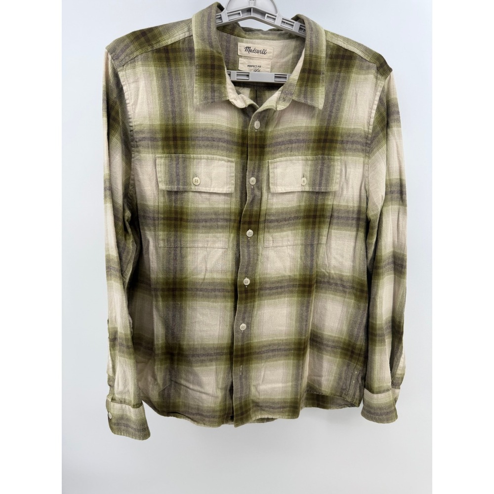 Madewell Mens Perfect Fit‎ Green Plaid Long Sleeve Button Down Shirt Size L